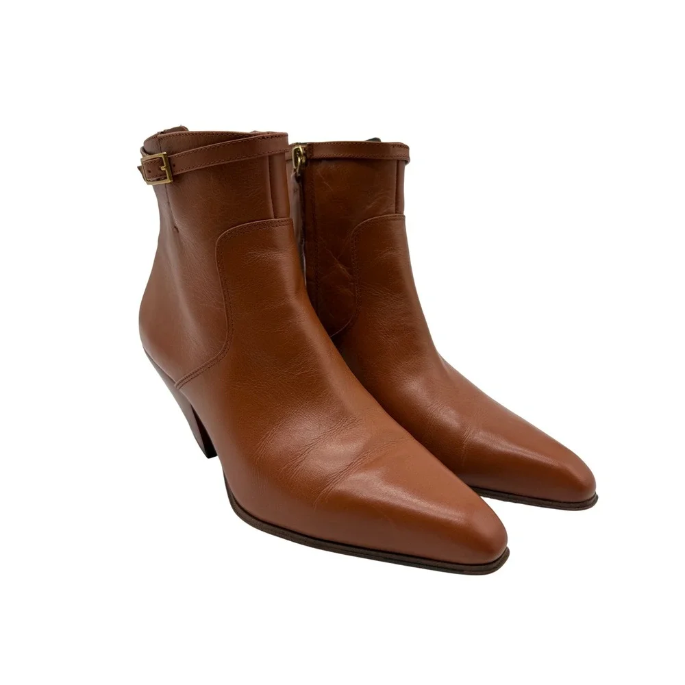 Franco Sarto Amber Leather Ankle Boots‎ Womens 7M Brown Excellent  Buckle Zip